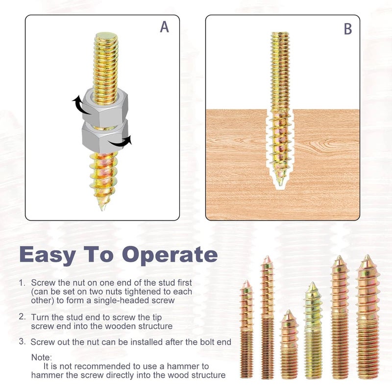 TOP-VIGOR 10Pcs M8x75mm Hanger Bolts, Double Headed Bolts Self Tapping Screw, Double Ended Dowel Screws, Screw Dowels Hanger, Threaded Lag Wood Screws and Machine Bolts for Wood Joint Furniture - Image 5